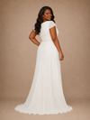 ChicSew Simple V-Neck Short Sleeves Ruching Side Slit Chiffon Mermaid Wedding Dress
