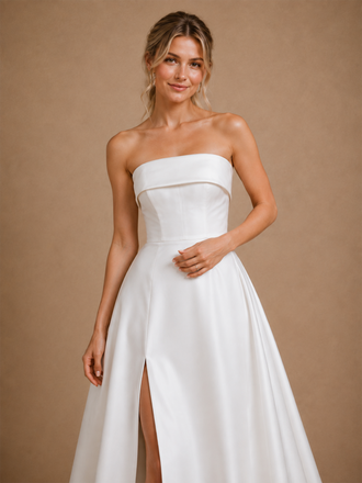 ChicSew Fancy Strapless Side Slit A-line Satin Floor-Length Wedding Dress
