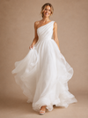 ChicSew Elegant One Shoulder Ruching A-Line Tulle Floor-Length Wedding Dresses