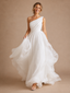 ChicSew Elegant One Shoulder Ruching A-Line Tulle Floor-Length Wedding Dresses