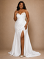 ChicSew Fancy Sweetheart Mermaid Ruched Side Slit Satin Floor-Length Wedding Dress With Beading