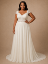 ChicSew Elegant V-Neck Cap Sleeves Chiffon A-Line Wedding Dress With Lace Appliques