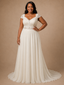 ChicSew Elegant V-Neck Cap Sleeves Chiffon A-Line Wedding Dress With Lace Appliques