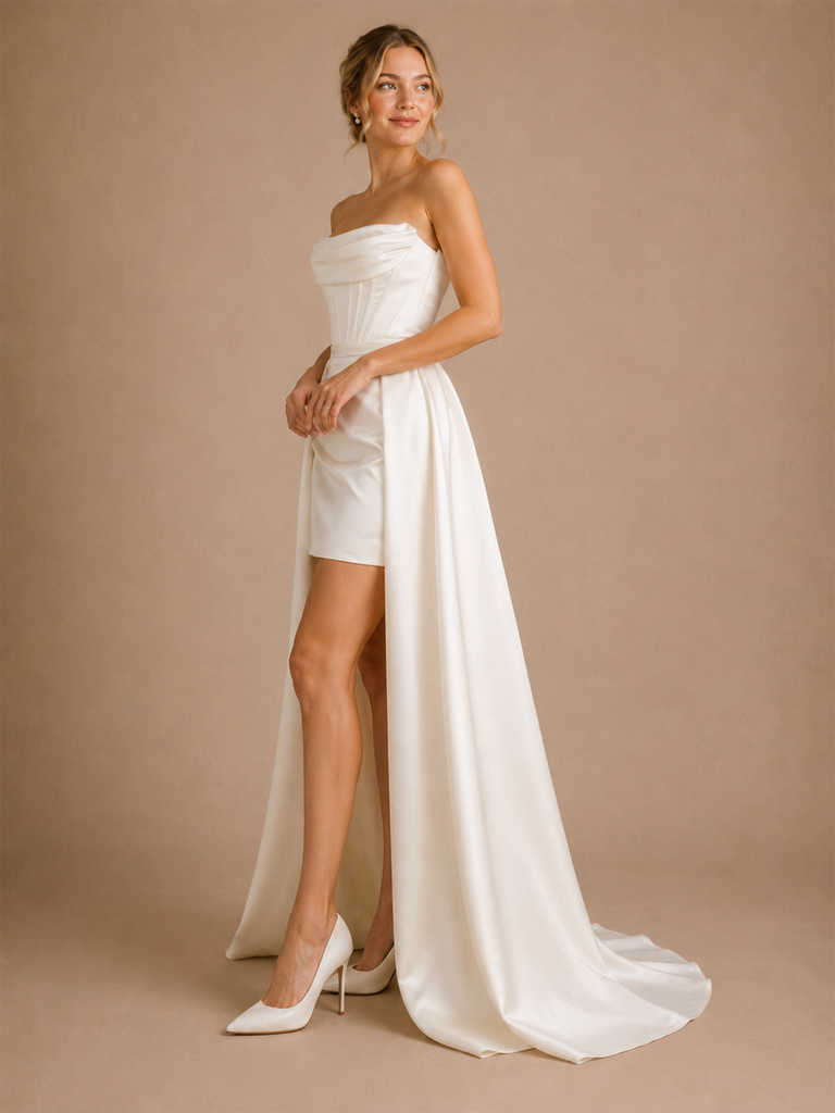 ChicSew Fancy Strapless Ruching Sheath Sleeveless Satin Wedding Dress With Boning