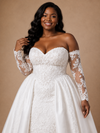 ChicSew Elegant Sweetheart Lace Applique Mermaid Floor-Length Wedding Dress With Satin Overskirt
