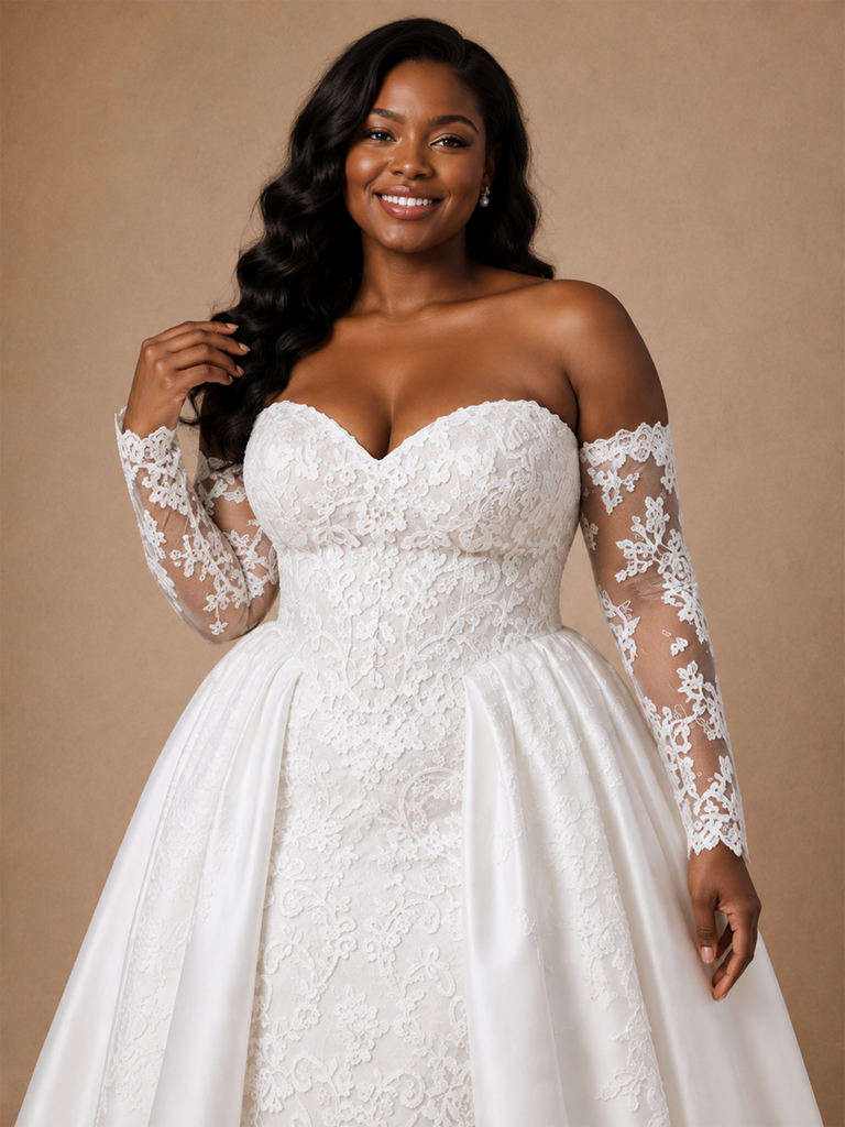 ChicSew Elegant Sweetheart Lace Applique Mermaid Floor-Length Wedding Dress With Satin Overskirt