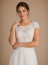 ChicSew Elegant Chiffon A-Line Lace Applique Cap Sleeves Maxi Wedding Dress