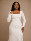 ChicSew Elegant Mermaid Crepe Long Sleeves Square Neck Maxi Long Wedding Dress