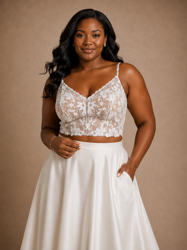 ChicSew Beautiful Two‑Piece Spaghetti Straps Lace Applique Satin A-Line Floor-Length Wedding Dress
