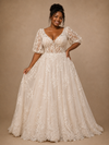 ChicSew Classy Elegant Half Sleeves V-Neck A-Line Lace Tulle Maxi Long Wedding Dress