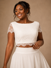 ChicSew Elegant Two Piece A-Line Bateau Short Sleeves Lace Chiffon Maxi Wedding Dress