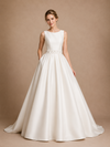 ChicSew Modern Jewel Sleeveless A-Line Satin Floor-Length Wedding Dresses With Lace Appliques