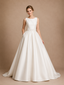 ChicSew Modern Jewel Sleeveless A-Line Satin Floor-Length Wedding Dresses With Lace Appliques