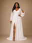 ChicSew Fancy V-Neck A-Line Cold Shoulder Long Sleeves Chiffon Floor-Length Wedding Dress With Side Slit