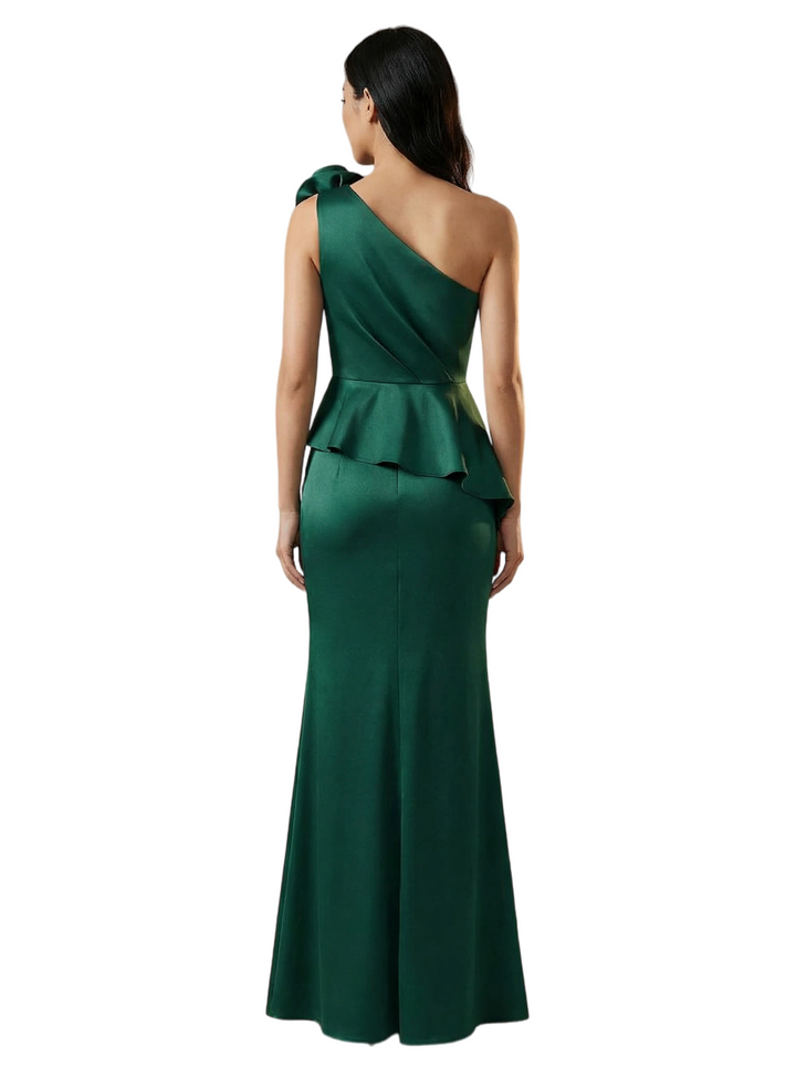 Morden One Shoulder Satin Mother of The Bride Dress Sleeveless Mermaid Maxi Gown