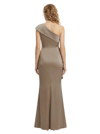 Morden Asymmetric Satin Mother of The Bride Dress Sleeveless Ruffles Mermiad Maxi Gown