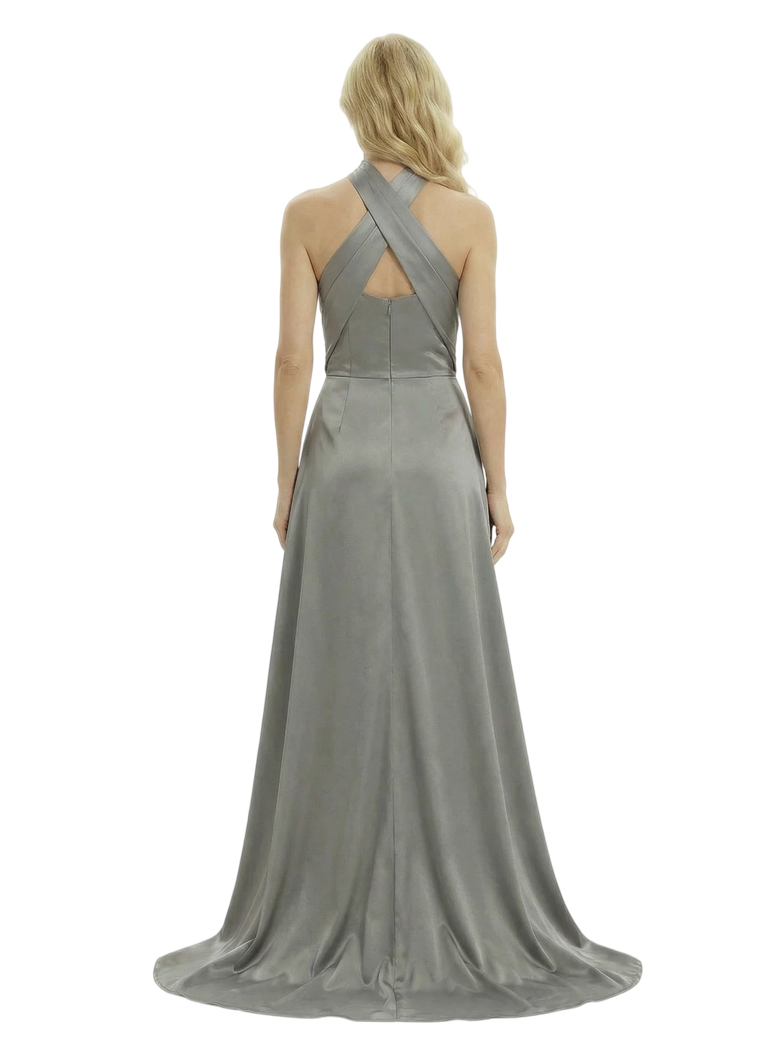 Elegant Cross Halter Neck Satin Mother of The Groom Dress Sleeveless Sheath Maxi Gown