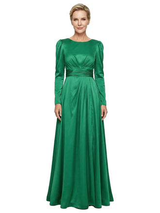 Modest Long Sleeves Scoop Neckline Satin Mother Of The Bride Gown