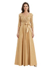 Stunning Sequin V-Neck A-Line Mother Of The Bride Satin Evening Gown