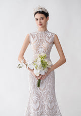 Sexy Mermaid Sleeveless Open Back Maxi Long Lace Wedding Dresses