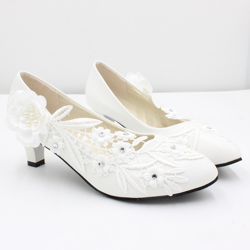 White high heel large size wedding shoes for women round toe wedding shoes