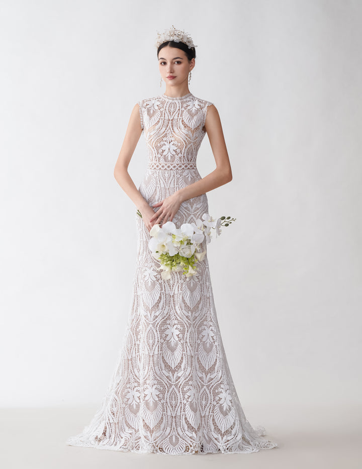 Sexy Mermaid Sleeveless Open Back Maxi Long Lace Wedding Dresses
