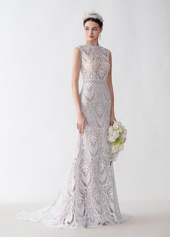 Sexy Mermaid Sleeveless Open Back Maxi Long Lace Wedding Dresses