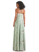 Sexy Spaghetti Straps A-line Long Satin Floral Formal Dresses For Women