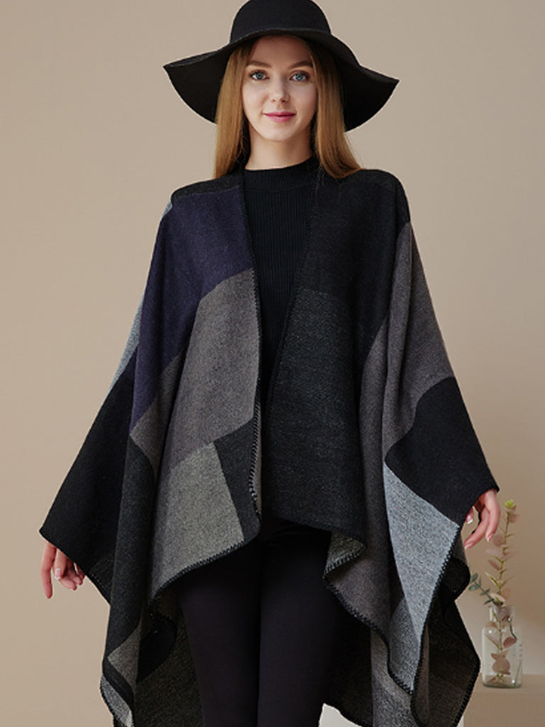 Women's Printed Shawl Wrap Fashionable Open Front Poncho Cape