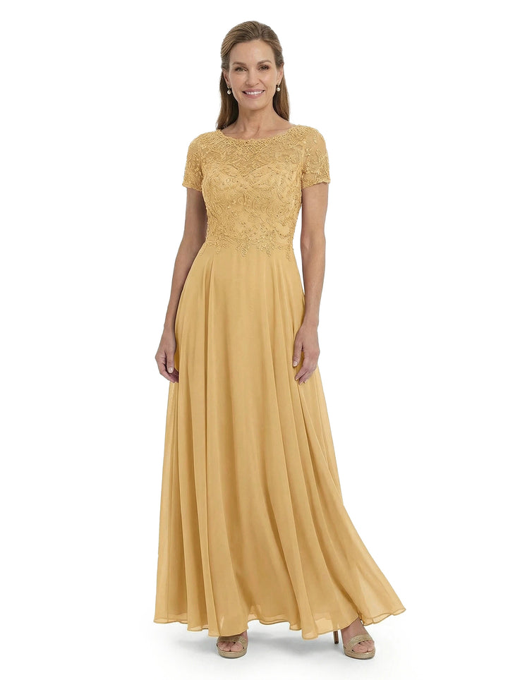 ChicSew Classy Lace Beaded Scoop Chiffon Mother Of The Bride Dresses Short Sleeves