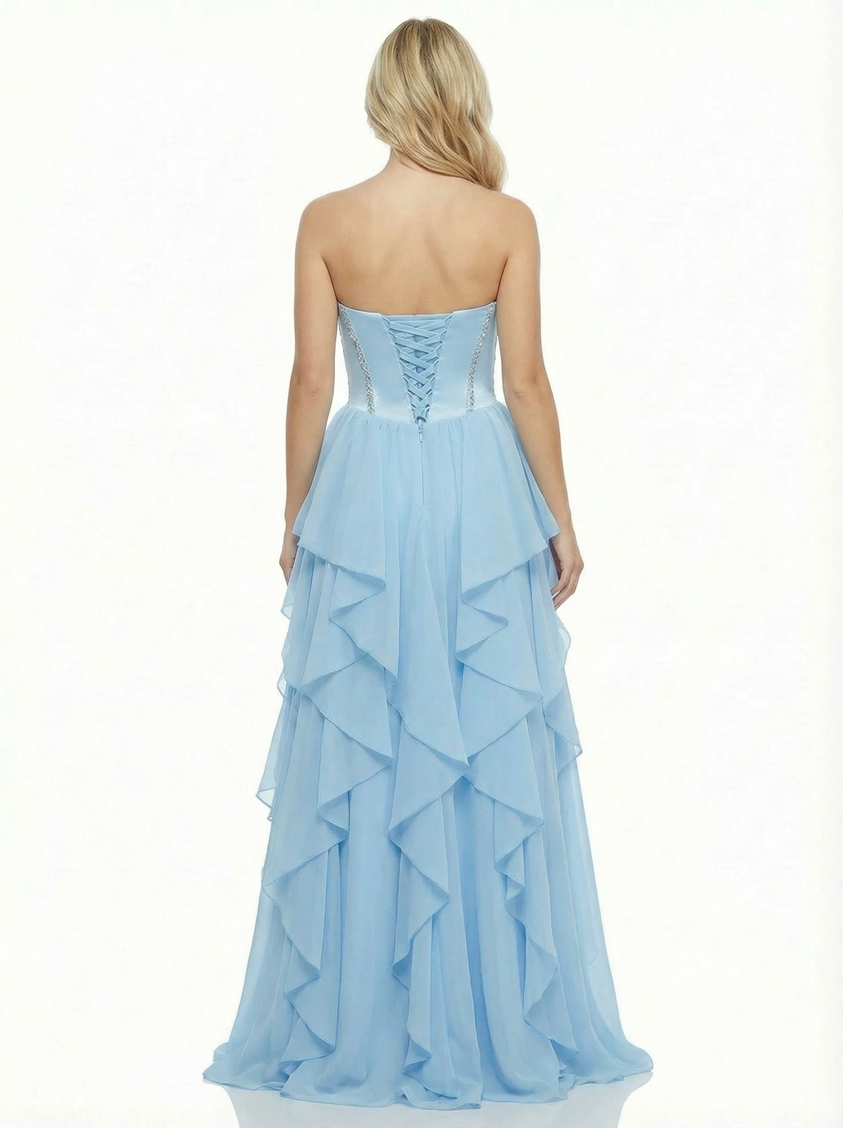 Cute Sweetheart Ruffles Side Slit A-Line Corset Beaded Long Party Prom Dresses