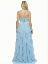 Cute Sweetheart Ruffles Side Slit A-Line Corset Beaded Long Party Prom Dresses