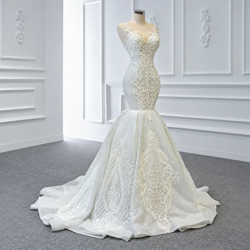 ChicSew Luxurious V-Neck Lace Applique Ball Gown Wedding Dress