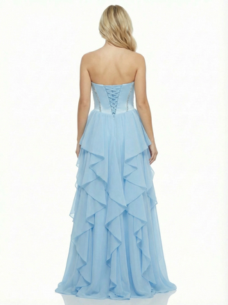 Cute Sweetheart Ruffles Side Slit A-Line Floor-Length Long Party Prom Dresses
