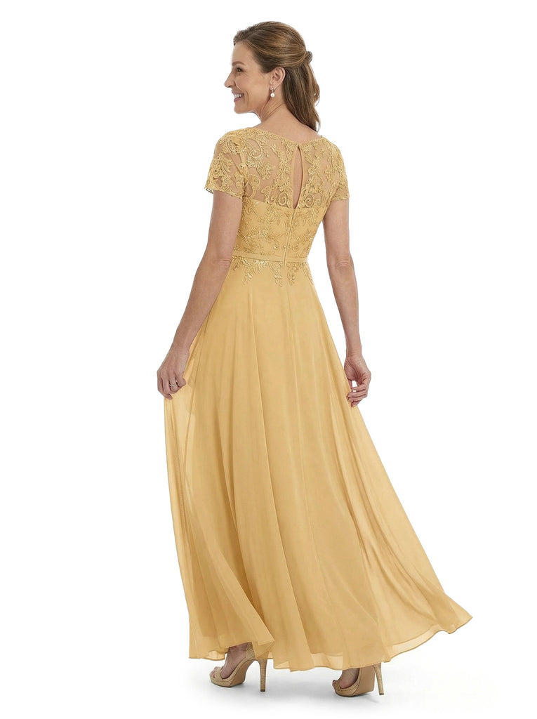 ChicSew Classy Lace Applique Scoop Chiffon Mother Of The Bride Dresses Short Sleeves