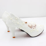 Lace High Heel Wedding Shoes White Bridal Shoes Low Heel Bridesmaid Shoes