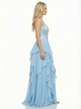 Cute Sweetheart Ruffles Side Slit A-Line Corset Beaded Long Party Prom Dresses