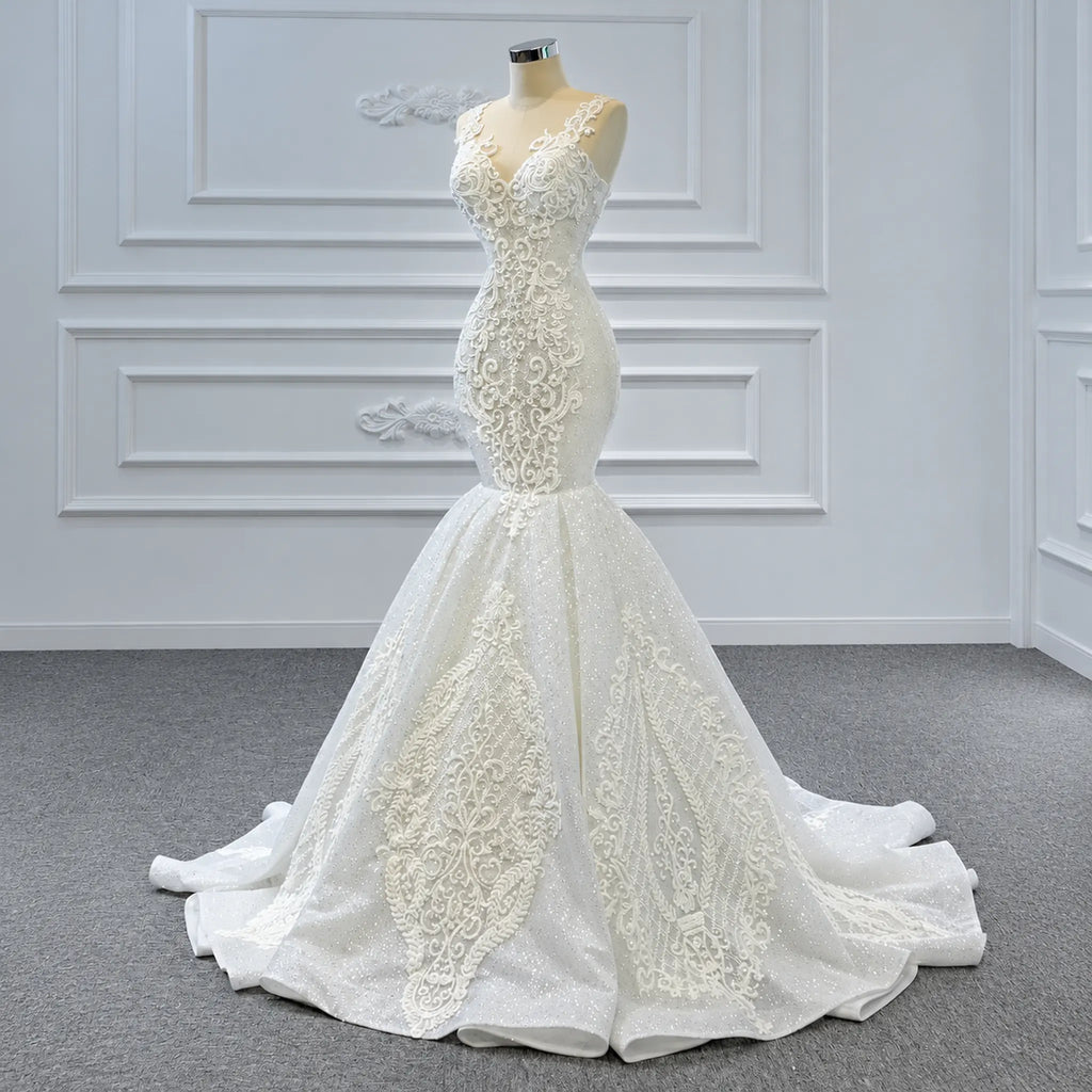 ChicSew Luxurious V-Neck Lace Applique Ball Gown Wedding Dress