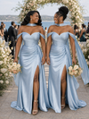 ChicSew Fancy Off Shoulder Side Slit Ruched Boning Mermaid Soft Satin Long Bridesmaid Dresses