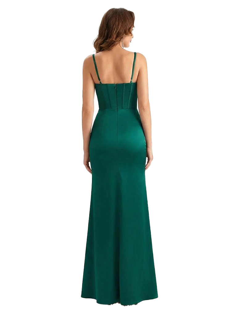 Sexy Spaghetti Straps Silky Satin Mermaid Long Evening Gown Dresses For Women