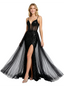 ChicSew Sparkly V-Neck Spaghetti Straps Slit Sequin Mermaid Floor Length Prom Dress Overskirt