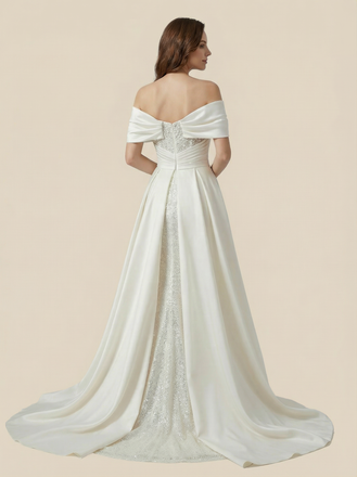 Mermaid Off The Shoulder Lace And Satin Maxi Long Wedding Dresses With Train