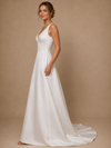ChicSew Elegant V-Neck Sleeveless A-Line Satin Floor-Length Wedding Dresses With Beading