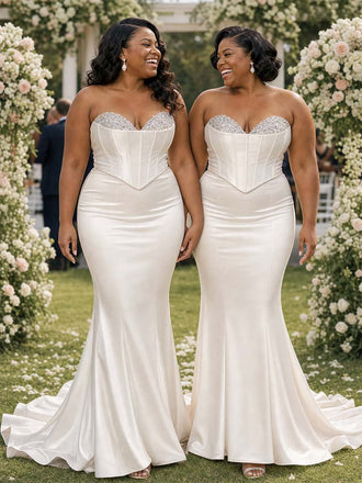 ChicSew Sweetheart Beading Mermaid Soft Satin Floor-Length Bridesmaid Dresses With Boning