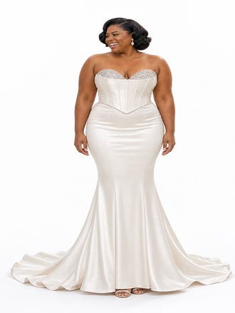 ChicSew Sweetheart Beading Mermaid Soft Satin Floor-Length Bridesmaid Dresses With Boning