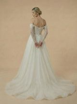 Mermaid Long Sleeves Sequin Lace Maxi Long Wedding Dresses With Detachable Skirt