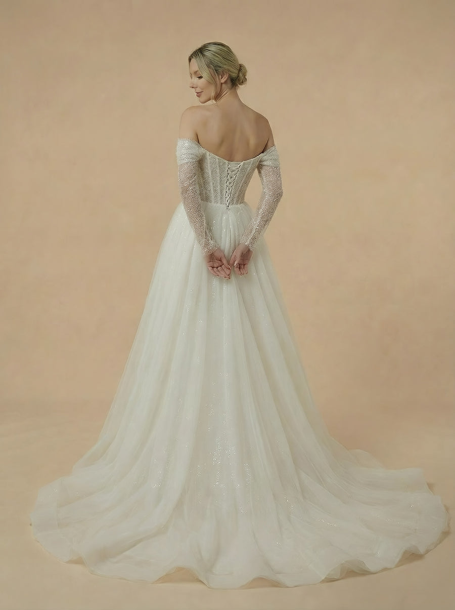 Mermaid Long Sleeves Sequin Lace Maxi Long Wedding Dresses With Detachable Skirt