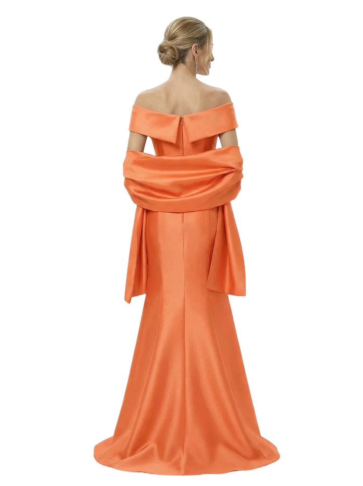 Beautiful Off Shoulder Bow Knot Satin Mermaid Mother Of The Bride Dresses
