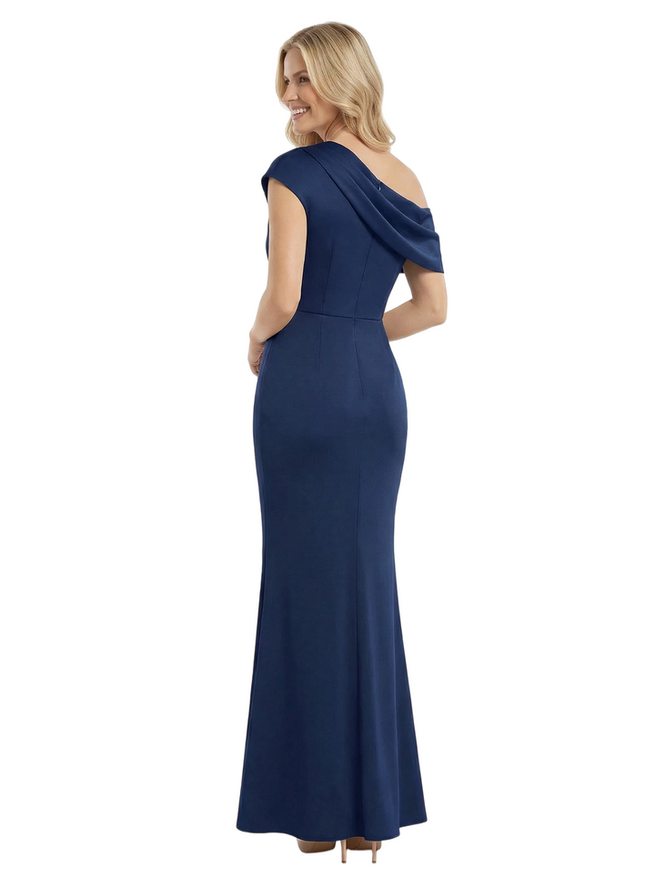 Chicsew Elegant One Shoulder Short Sleeves Ruched Satin Mermaid Mother Of The Bride Dresses