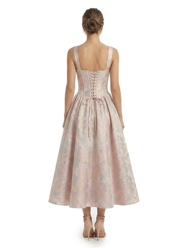 ChicSew Beautiful Jacquard Satin A-Line Boning Midi Evening Formal Dresses